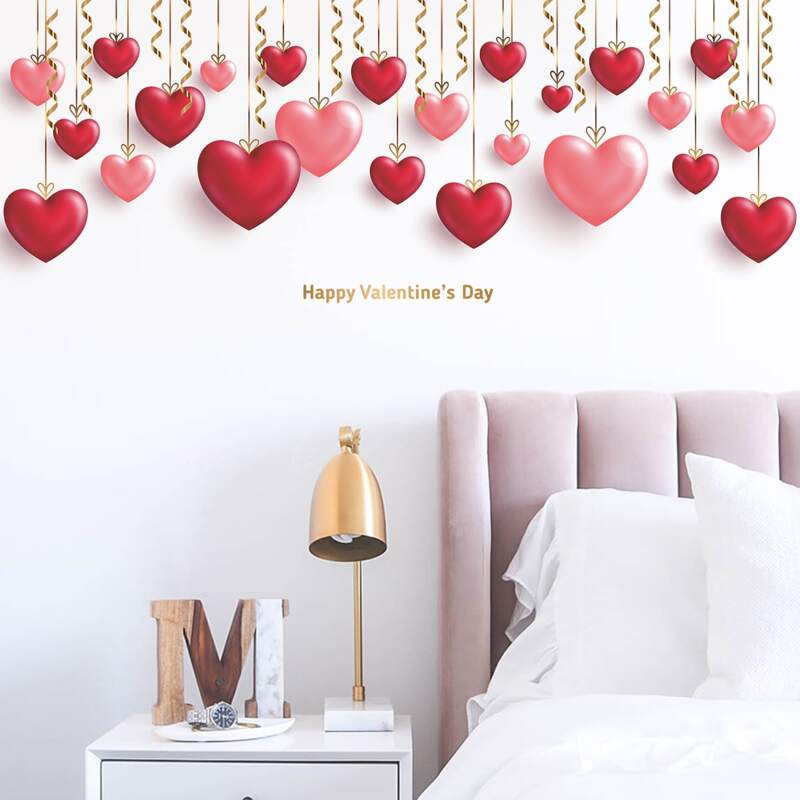 

2sheets Heart Print Wall Sticker, Red