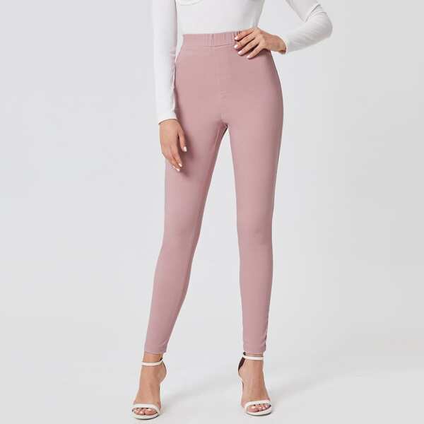 

Elastic Waist Solid Leggings, Dusty pink
