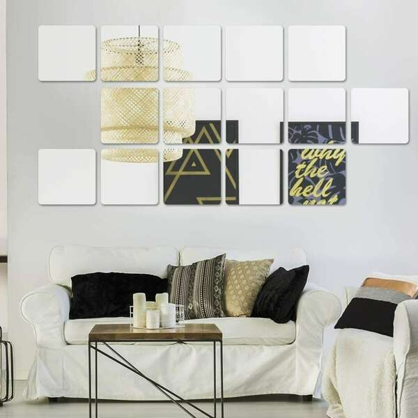 

12pcs Square Mirror Surface Wall Sticker, Silver