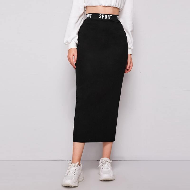 

Letter Waist Pencil Skirt, Black