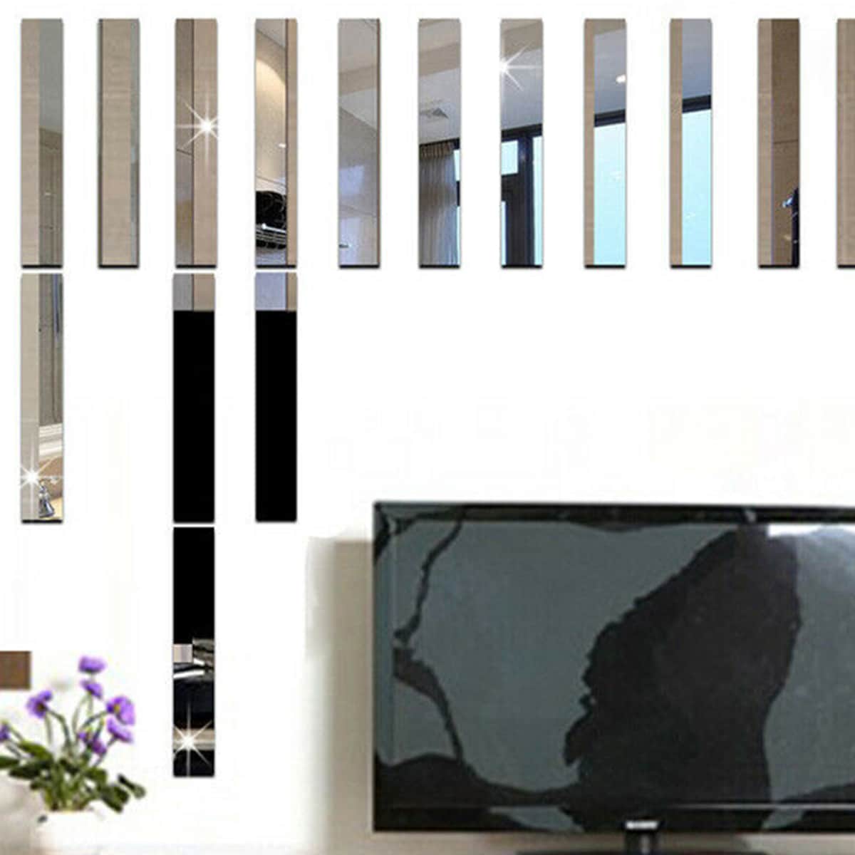 

10pcs Rectangle Mirror Surface Wall Sticker, Silver