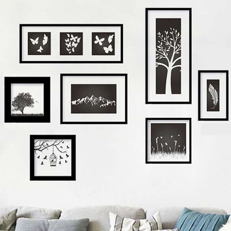 

7sheets Photo Frame Pattern Wall Sticker, Black