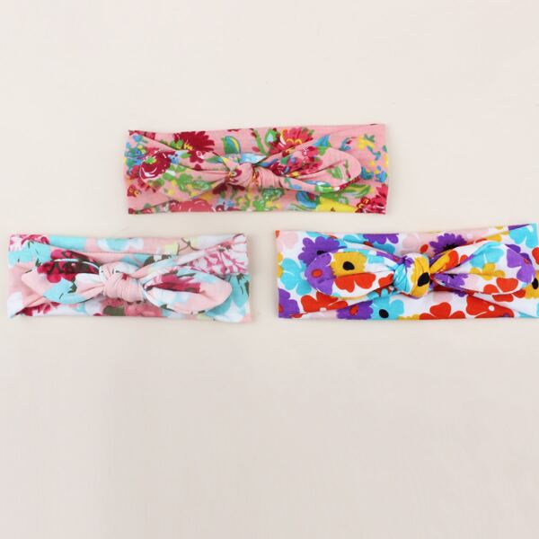 

3pcs Baby Flower Print Headband, Multicolor