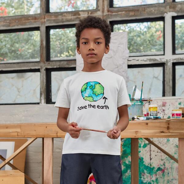 

Boys Letter and Graphic Print Top, White