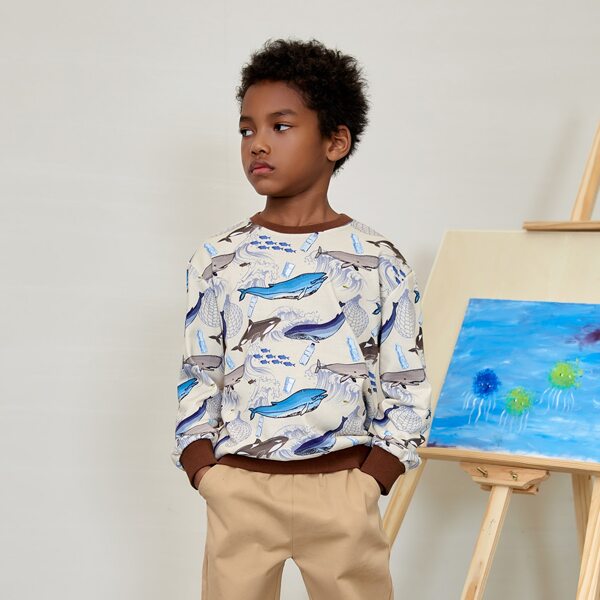 

Boys Contrast Trim Animal and Bottle Print Pullover, Multicolor