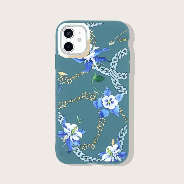 

Чехол для iPhone с принтом цветка и цепи, Многоцветный