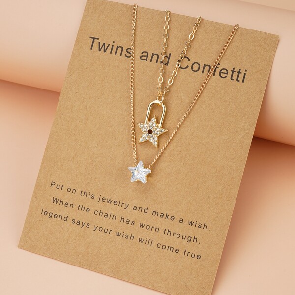 

2pcs Girls Star Charm Necklace, Gold