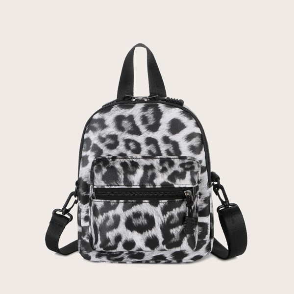 

Leopard Curved Top Backpack, Grey
