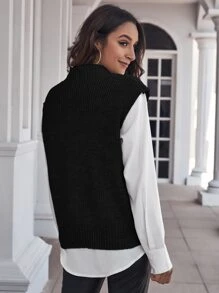 SHEIN LUNE Knit ngọn màu trơn Giải trí - màu đen - Xem 2