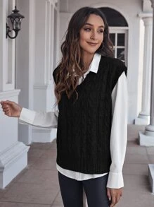 SHEIN LUNE Knit ngọn màu trơn Giải trí - màu đen - Xem 3