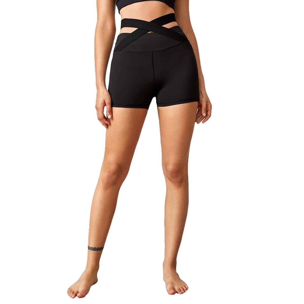 

Solid Criss Cross Sports Shorts, Black