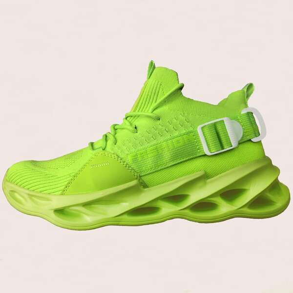 

Men Lace Up Decor Knit Chunky Sneakers, Green bright