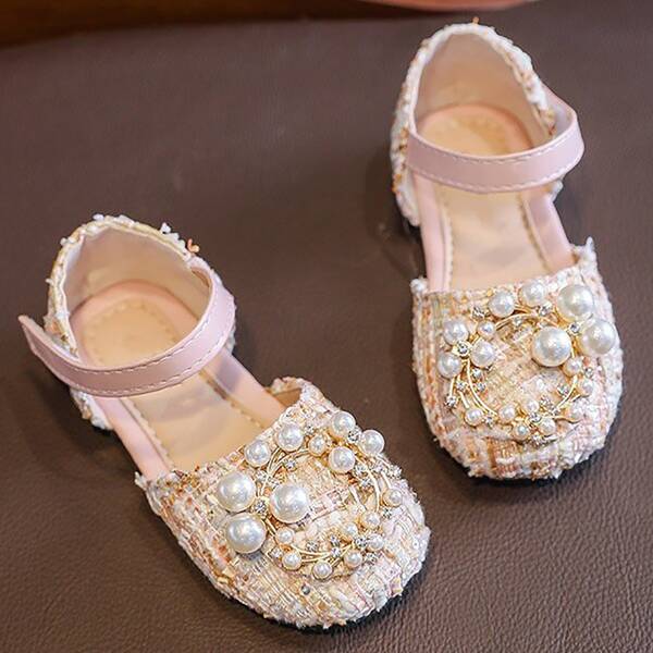 

Toddler Girls Faux Pearl Decor Velcro Strap Flats, Pink