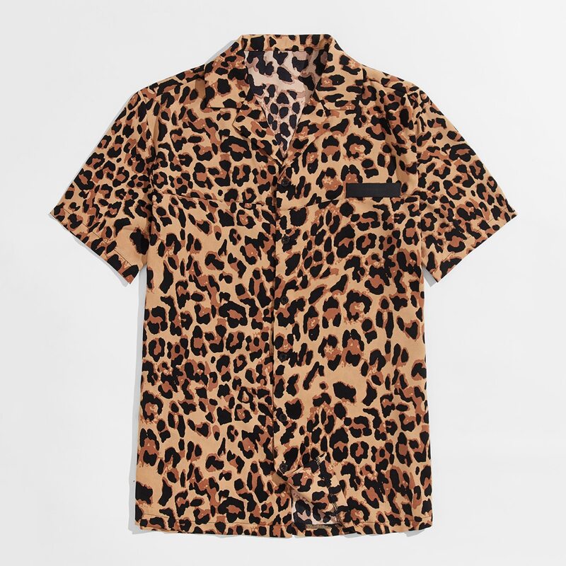 

Guys Leopard Print Button Front Shirt, Multicolor