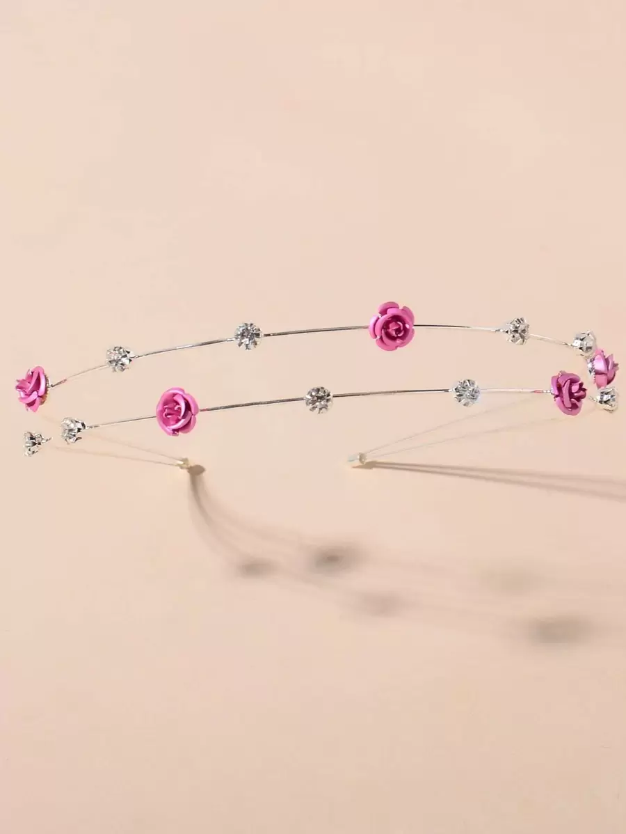 Diadema Decorada Con Rhinestone Y Flores - Multicolor - Ver 1
