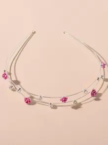 Diadema Decorada Con Rhinestone Y Flores - Multicolor - Ver 2