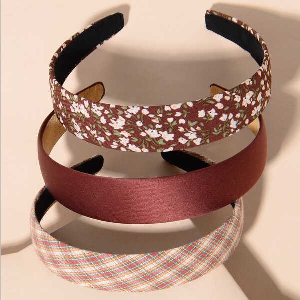

3pcs Plaid Hair Hoop, Multicolor