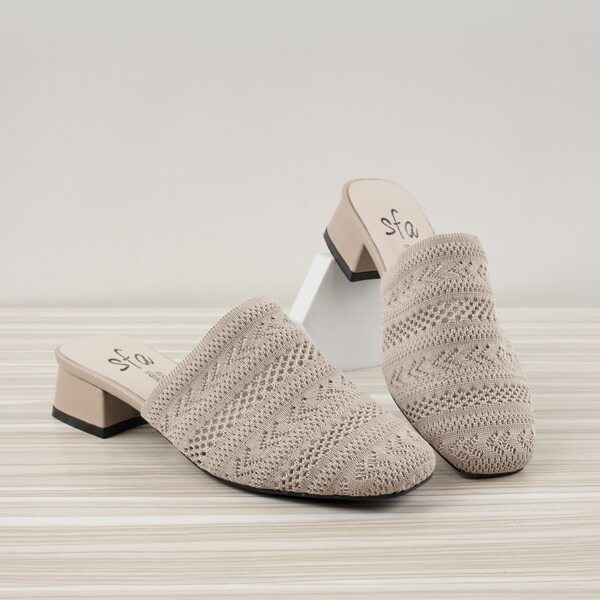 

Knit Chunky Heeled Mules, Beige