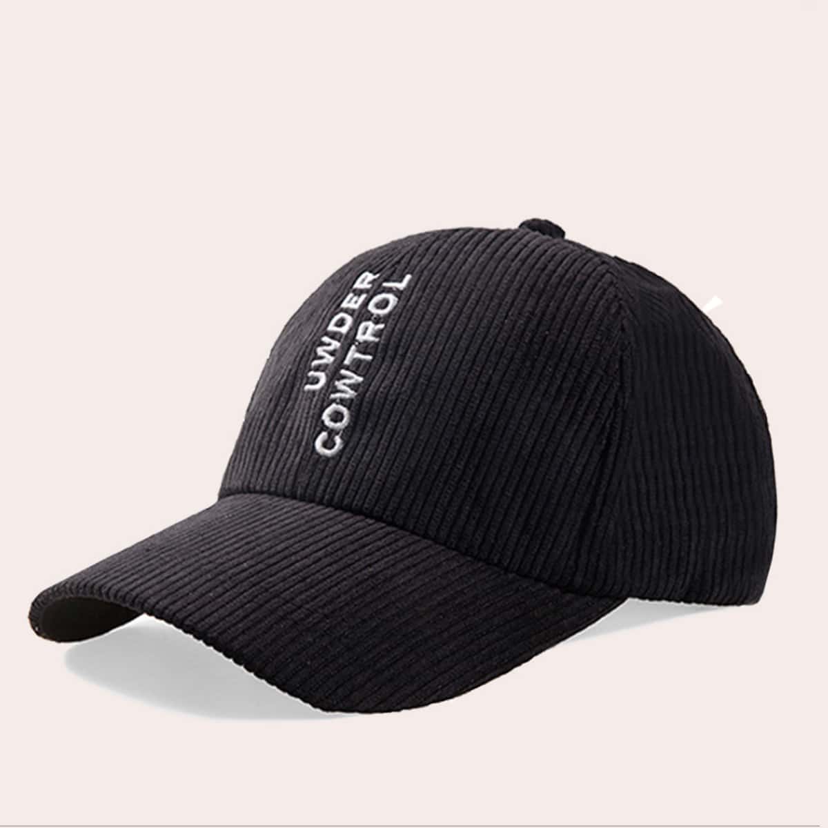 

Letter Embroidery Corduroy Baseball Cap, Black