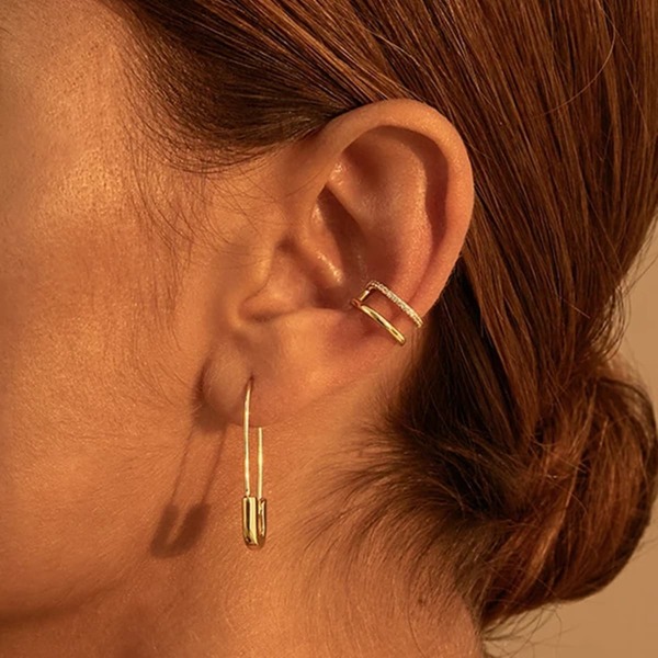 

2pcs Safety Pin Decor Ear Cuff, Gold