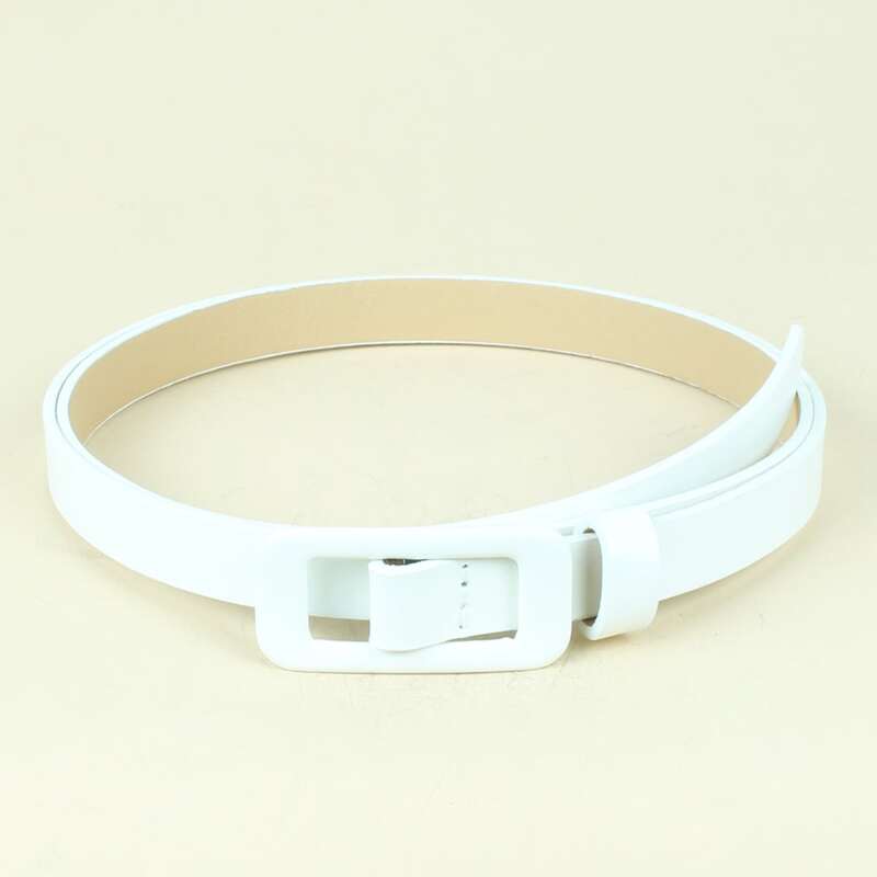 

Rectangle Buckle Skinny Belt, White
