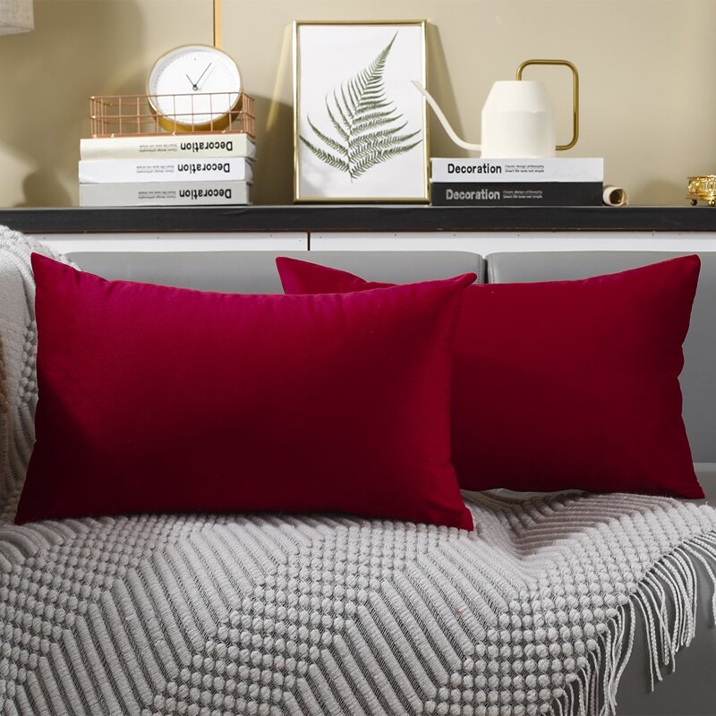 

1pc Plain Lumbar Pillow Cover Without Filler, Red