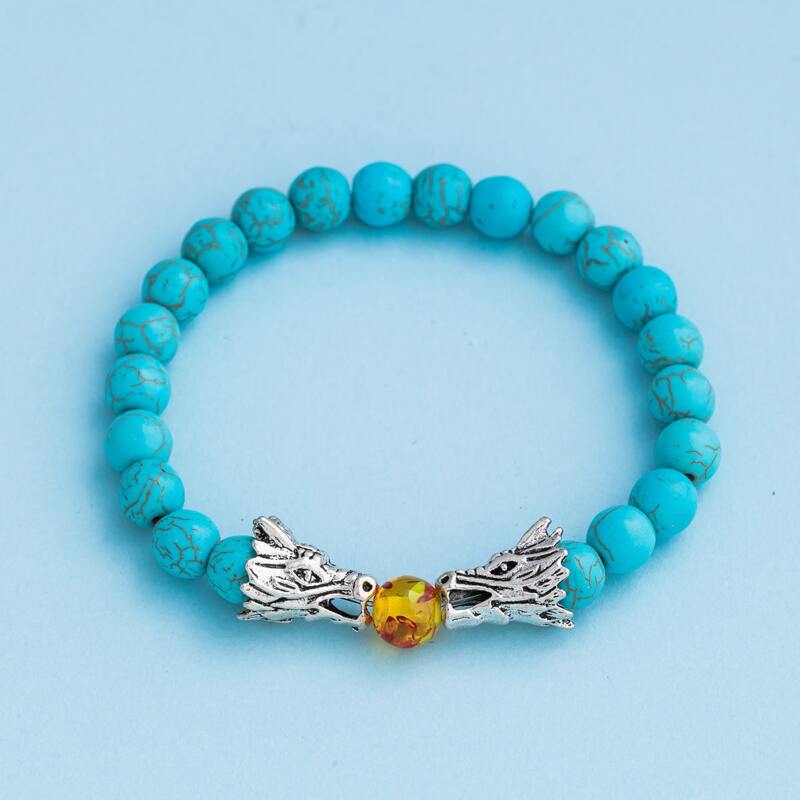 

Guys Animal Decor Beaded Bracelet, Mint blue