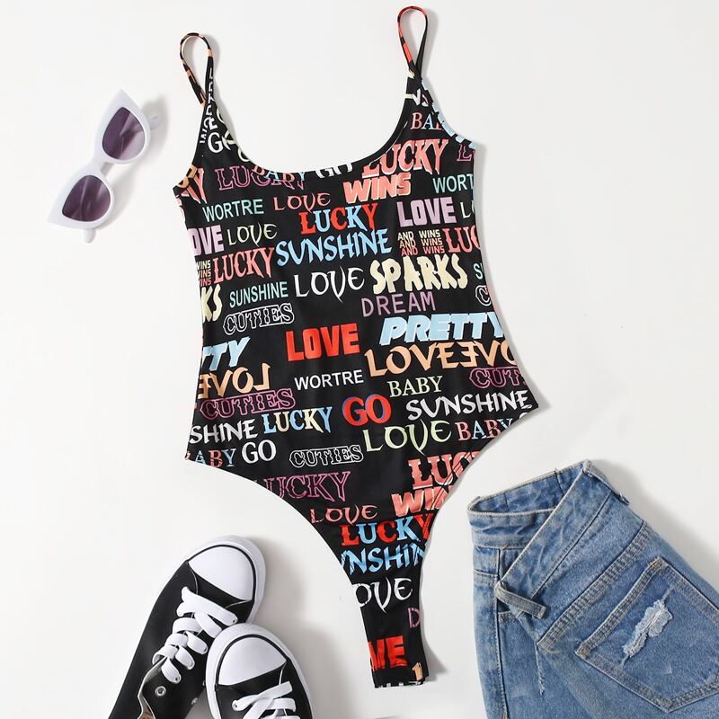 

Low Back Letter Graphic Bodysuit, Multicolor