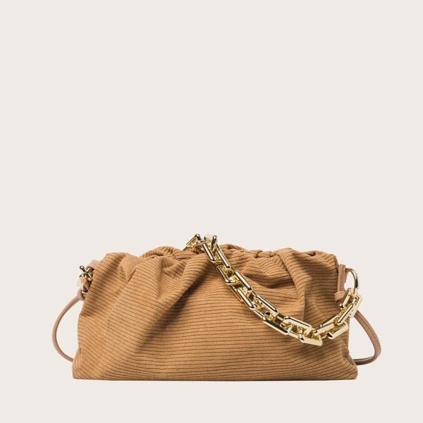 

Corduroy Chain Ruched Bag, Khaki