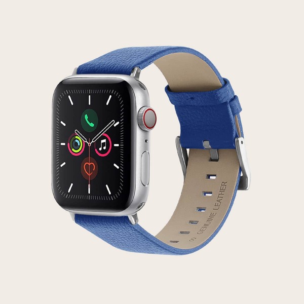 

1pc Solid Faux Leather Apple Watchband, Blue