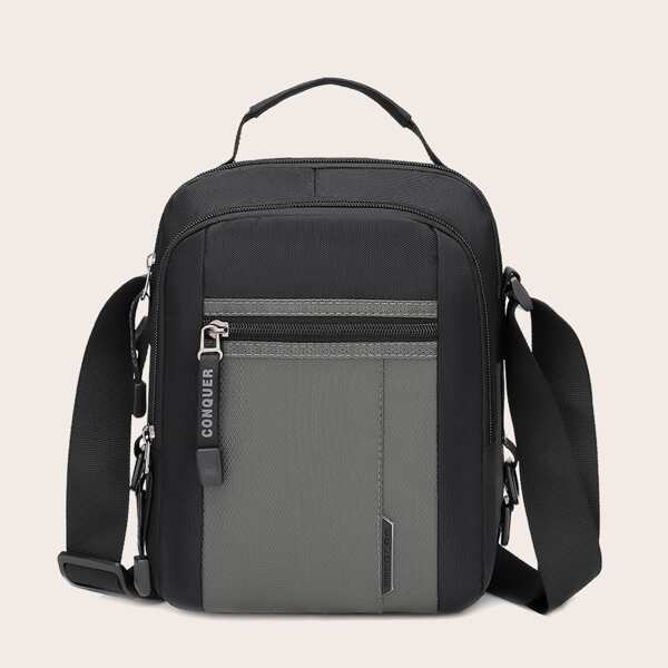 

Men Two Tone Zip Front Crossbody Bag, Grey