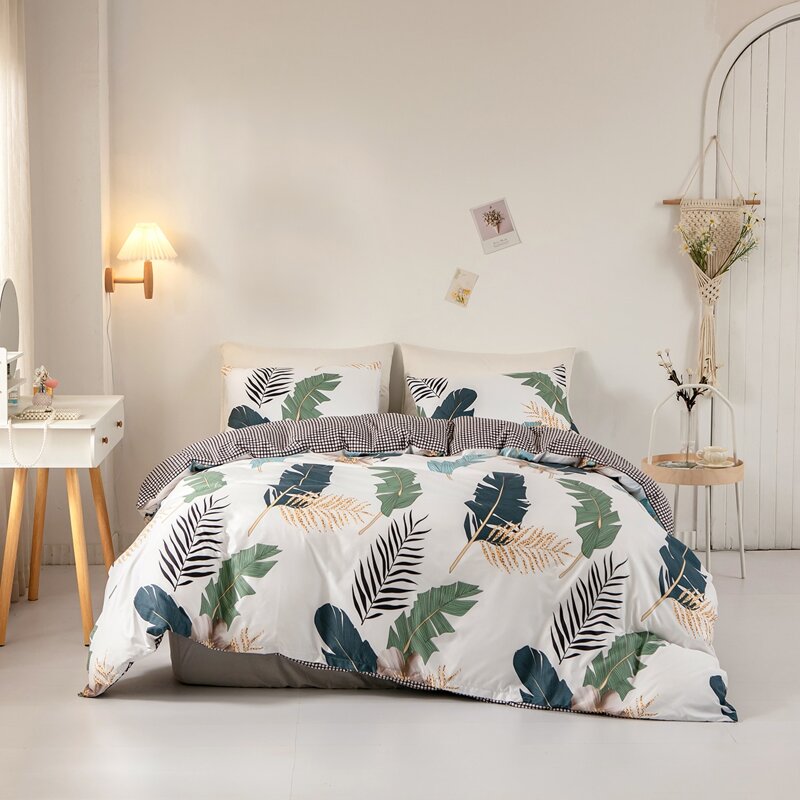 

Leaf Print Duvet Cover Set Without Filler, Multicolor