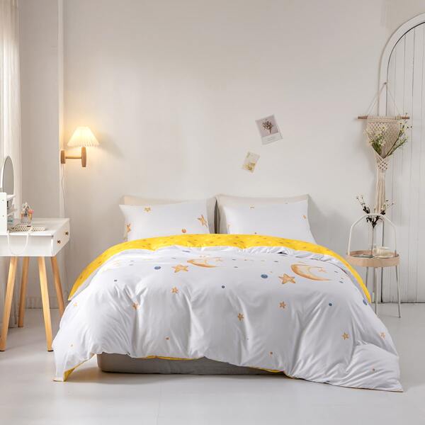 

Moon & Star Print Duvet Cover Set Without Filler, Multicolor
