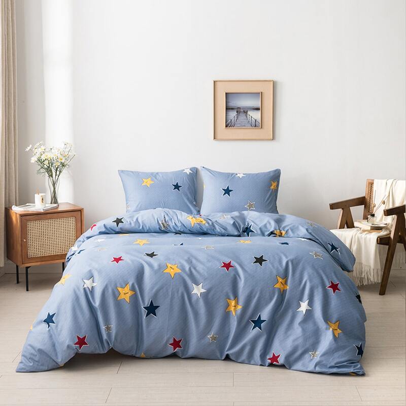 

Star Print Duvet Cover Set Without Filler, Blue