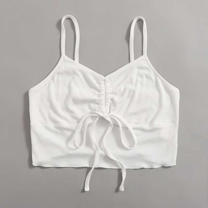 

Solid Drawstring Crop Cami, White