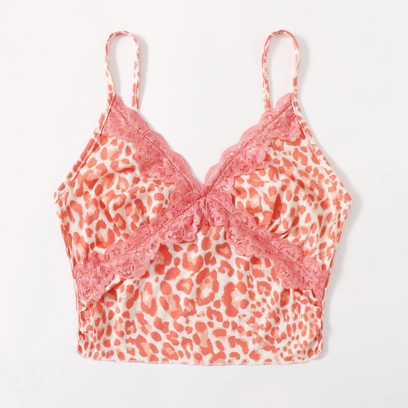 

Contrast Lace Leopard Crop Cami, Multicolor