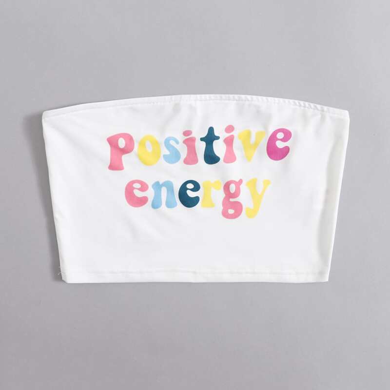 

Colorful Letter Crop Tube Top, White