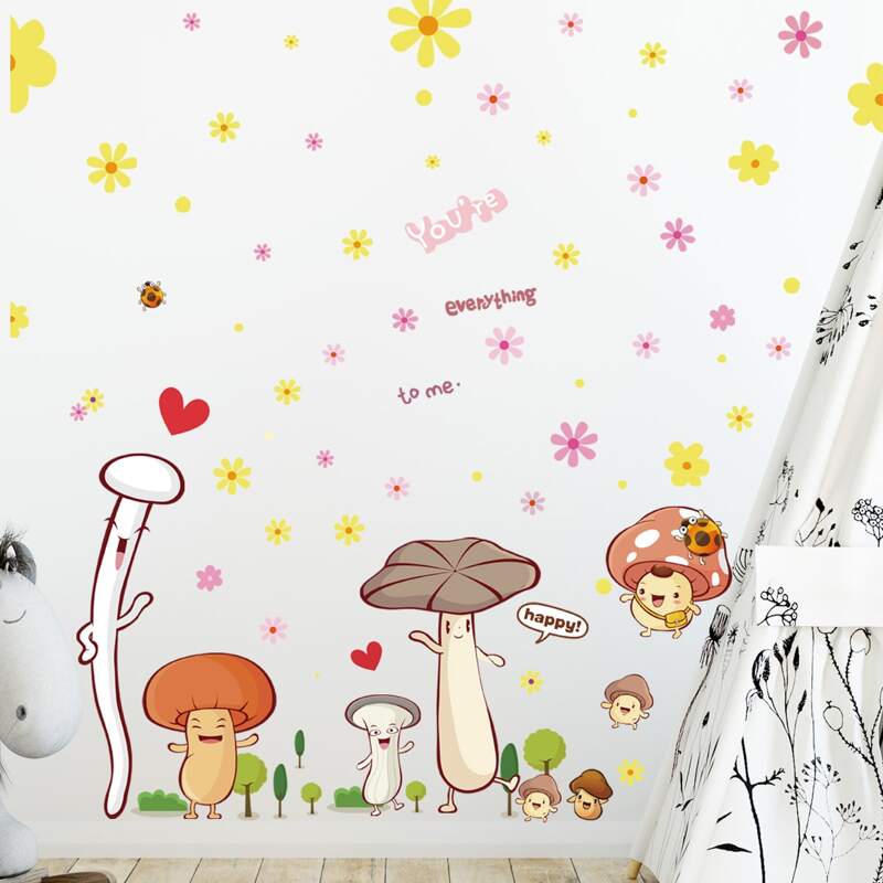 

Kids Cartoon Mushroom Print Wall Sticker, Multicolor