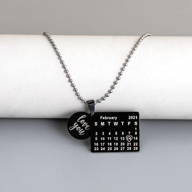 

Guys Calendar Pendant Necklace, Black