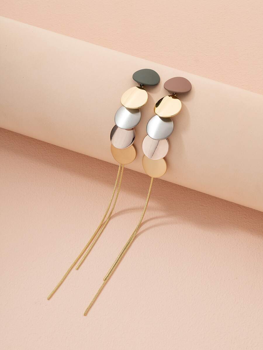 1 Cặp bông tai tua rua nhiều màu sắc họa tiết kim loại cá tính dành cho nữ - Nhiều màu - Xem 1