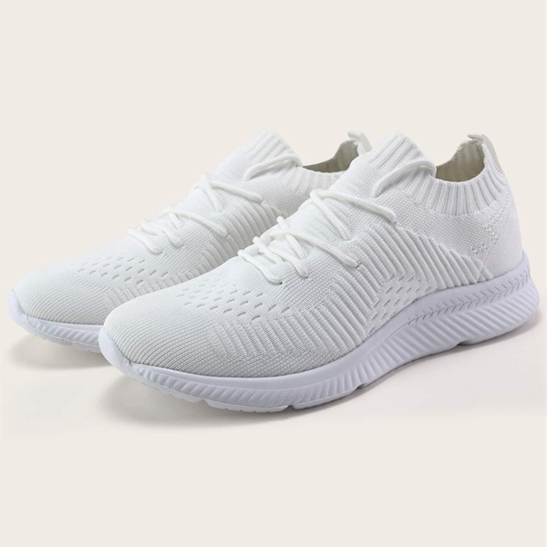 

Men Minimalist Lace Up Decor Knit Sneakers, White