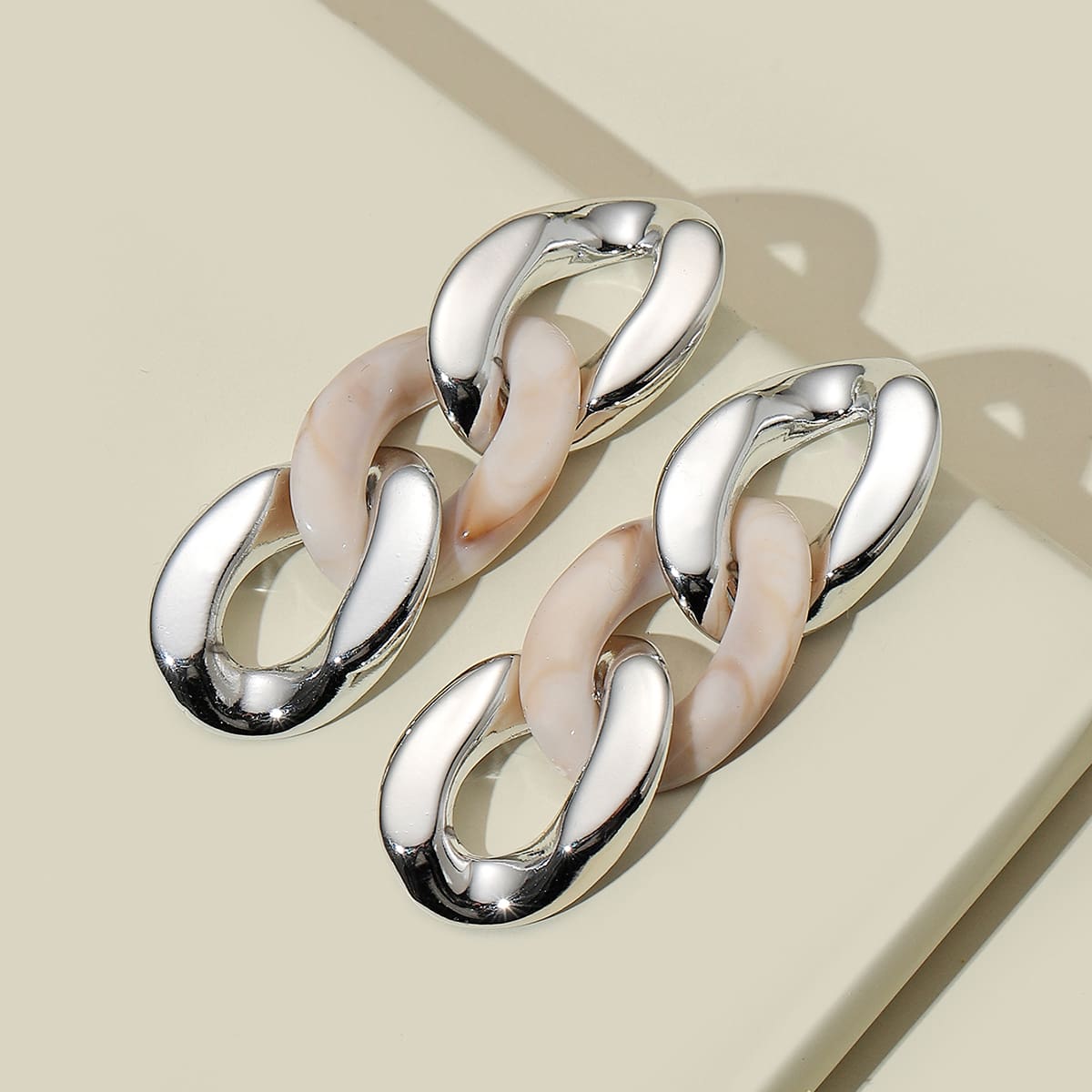 

Color Block Chain Drop Earrings, Silver