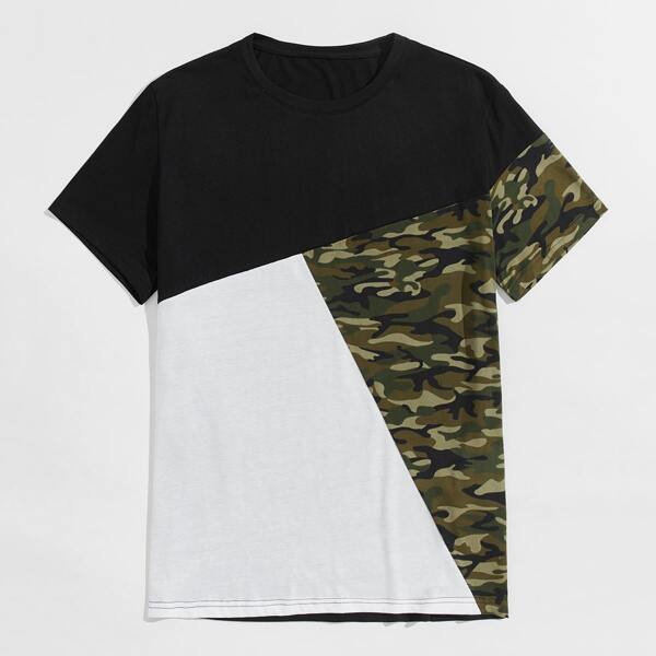 

Men Color-block Camo Panel Tee, Multicolor