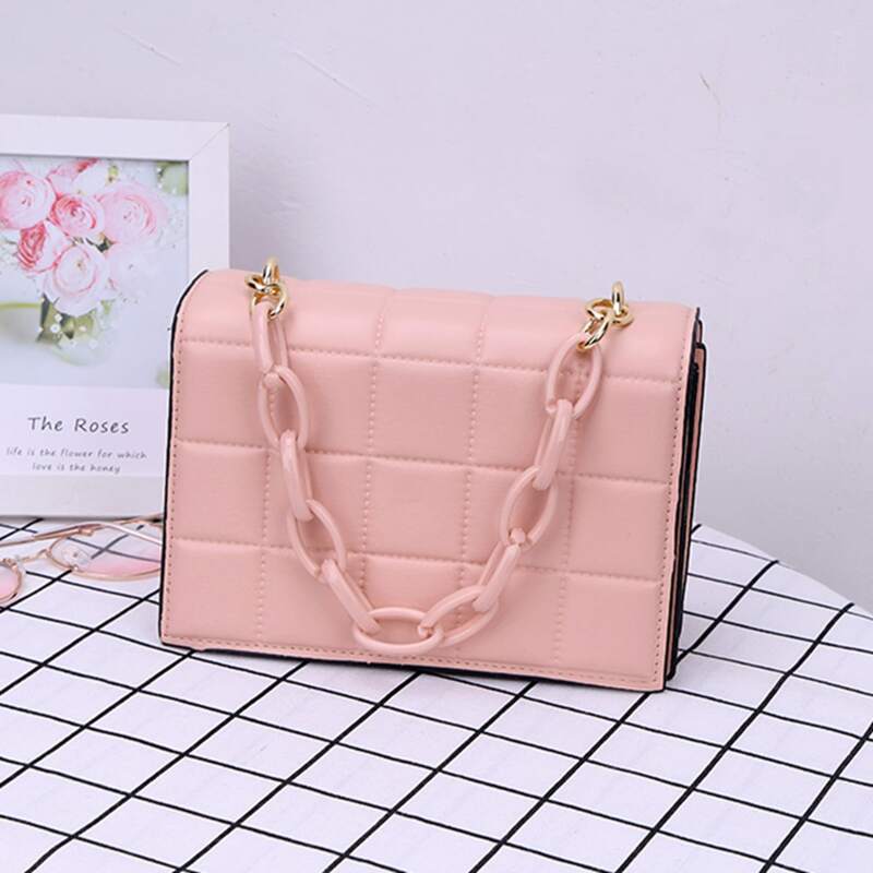

Quilted Chain Satchel Bag, Baby pink