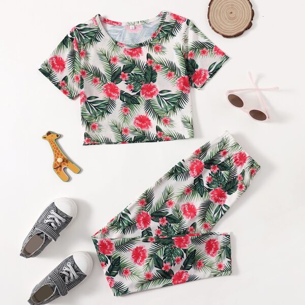 

Girls Floral & Tropical Print Tee & Leggings, Multicolor