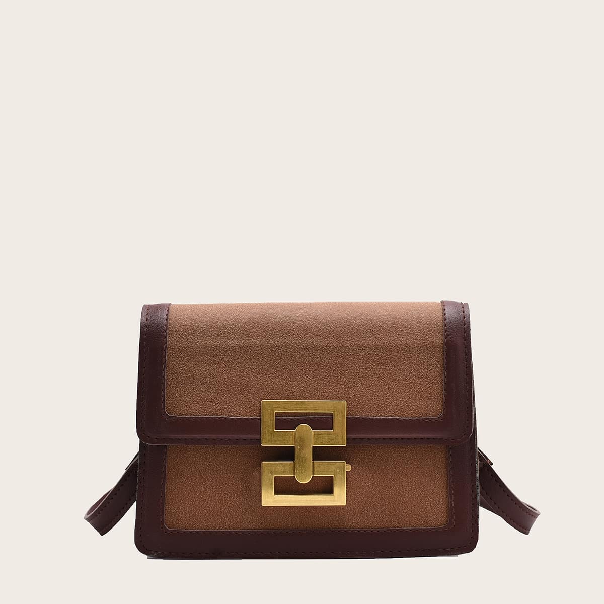 

Contrast Trim Flap Bag, Brown