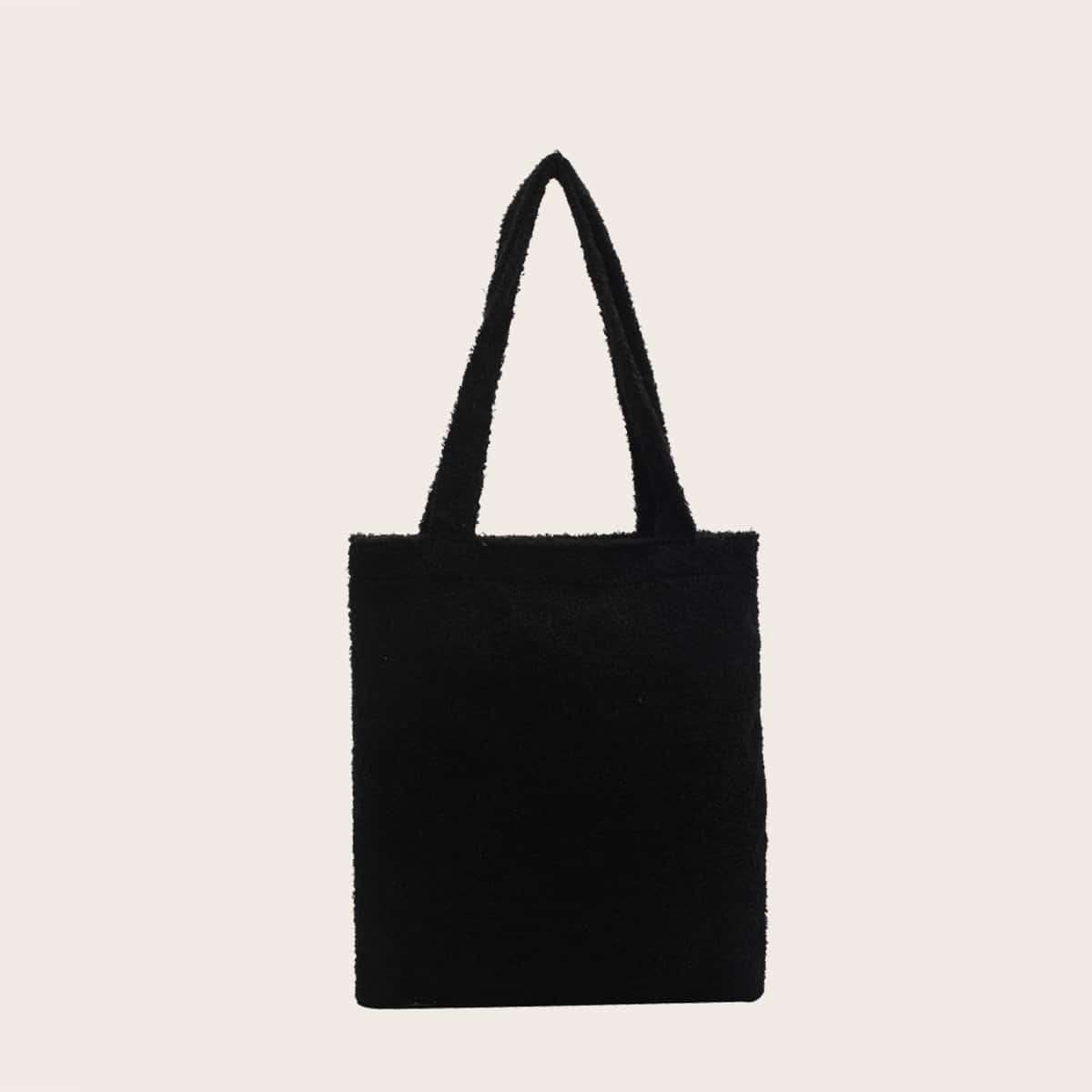 

Solid Teddy Tote Bag, Black