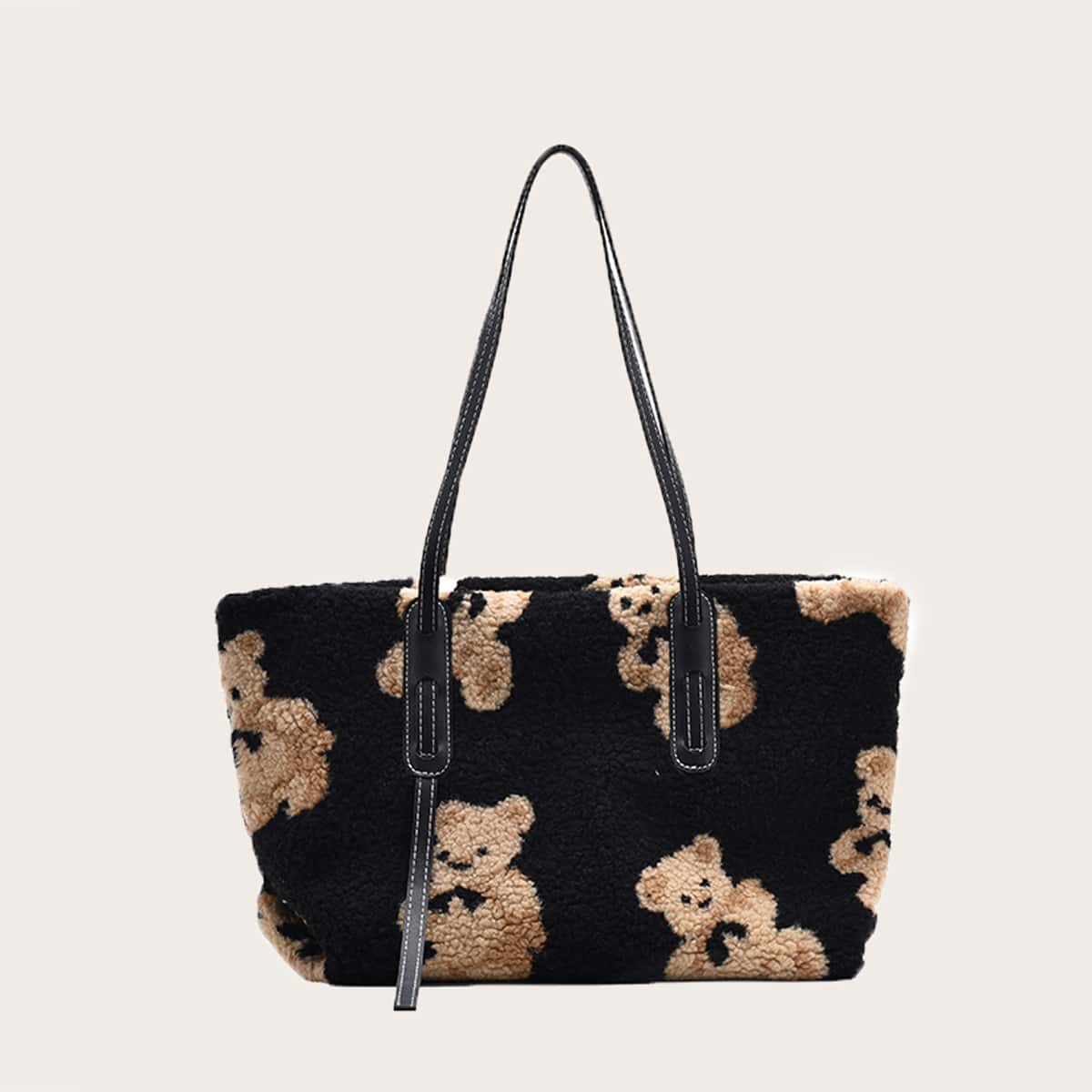 

Cartoon Bear Teddy Tote Bag, Black
