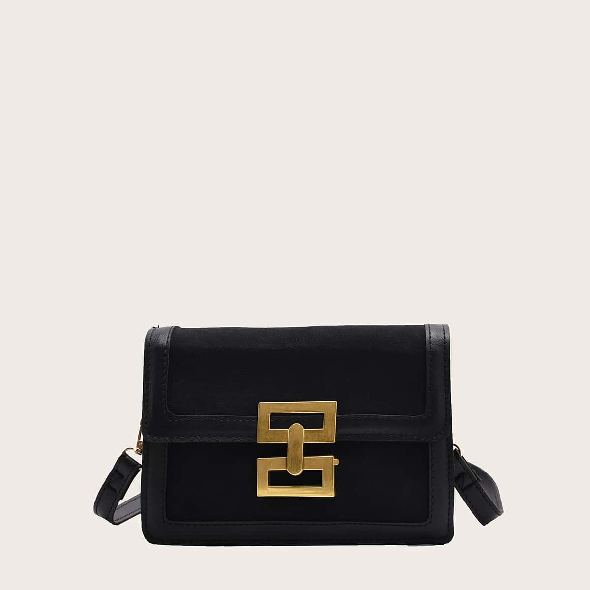 

Contrast Trim Flap Bag, Black