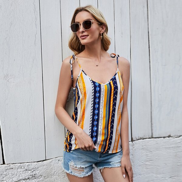

Striped Knotted Crop Cami Top, Multicolor
